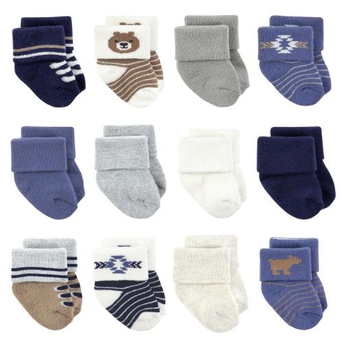Hudson Baby Basics Infant Baby Cozy Terry Baby Sock 12-Pack, Cozy Bear Cubs, 0-6 Months