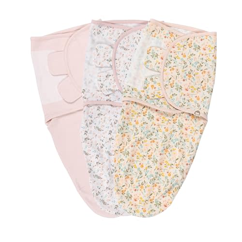MY LITTLE ZONE 3-Pack Baby Swaddle Sleep Sacks, Baby Wrap Swaddles for Newborn, Cotton Sleep Sacks, Sleepsack Swaddles for Babygirl, Babies Essentials (Floral Pink Baby's Swaddle 0-3 Months)