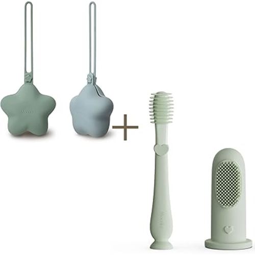 Moonkie Pacifier Storage Case & Tongue Oral Cleaner Kit | Cute Silicone Holder & Gentle Oral Cleaner for Babies 3 Months+