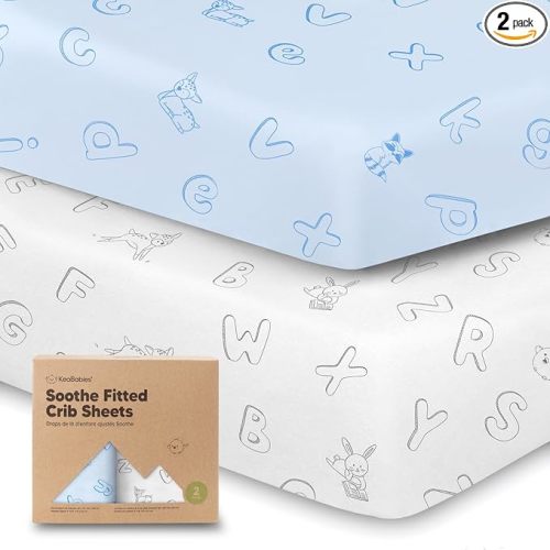 KeaBabies 2-Pack Organic Crib Sheets for Boys, Girls - 52x28 Fitted Crib Mattress Sheet Neutral, Breathable Jersey Cotton Cover for Baby Bed, Toddler Mattress, Soft & Cute Prints (ABC Land Sky)