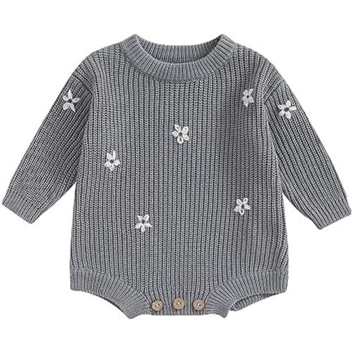 SAYOO Baby Sweater Romper Toddler Girl Oversize Embroidery Knit Pullover Sweater Warm Sweatshirt Romper Fall Winter Clothes