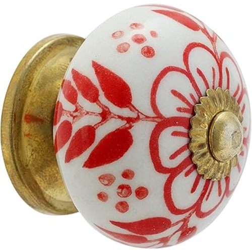 Dresser Knobs - Countryside Handmade Ceramic Drawer Handle Kitchen Cabinets Cupboard Wardrobe Pulls Farmhouse Boho Furniture Hardware - Red Bale - Pack of 4