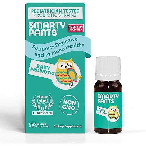 SmartyPants Baby Probiotic Drops: Probiotics for Digestive Health and Immune Support Supplement, for Infants 0-24 Months, Vegan, Gluten Free, Pediatrician Tested (30 Day Supply)