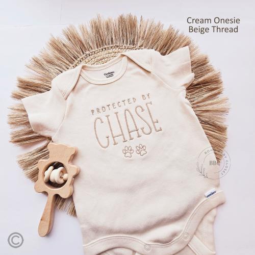 Embroidered Protected By Dog Onesie® brand, New Best Friend Onesie® Personalized Dog Name Onesie® Dog Name Baby Shower Gift Z1