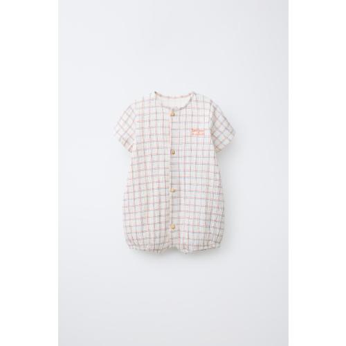 PLAID EMBROIDERED TEXT ROMPER