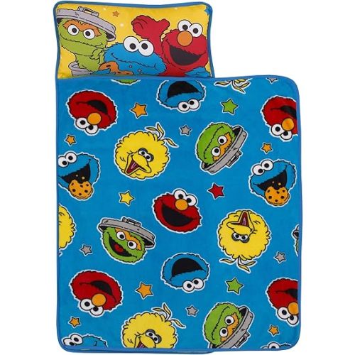 Sesame Street Come and Play Blue, Green, Red and Yellow, Elmo, Big Bird, Cookie Monster, and Oscar The Grouch Toddler Nap Mat