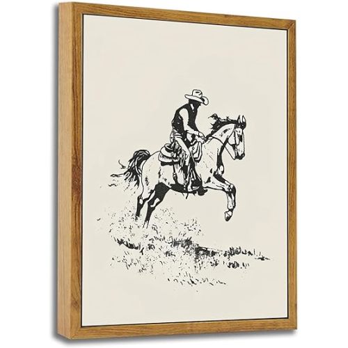 ARTZIO Framed Western Simple Decor,Black And White Cowboy Wall Art,Horse Pictures Boys Room Wall Decor,Cool Stuff For Boys,Office Decorations For Work,8x10in Ready To Hang