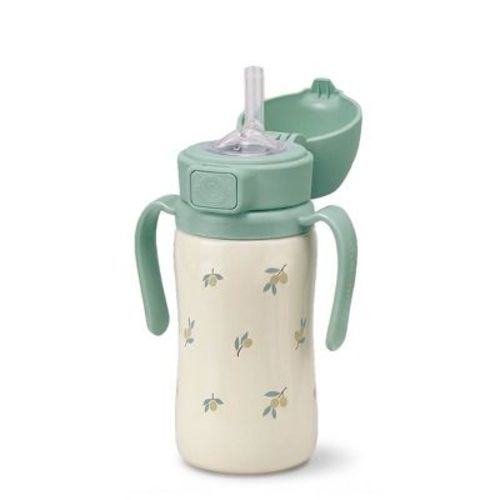 Grosmimi Stainless Steel Straw Cup with Flip Top - 10oz (12 Months+) Olive_Pistachio 10oz