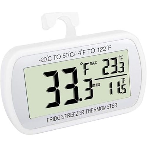 Waterproof Refrigerator Fridge Thermometer, Digital Freezer Room Thermometer, Max/Min Record Function Large LCD Screen and Magnetic Back for Kitchen, Home, Restaurants (1 Pack)