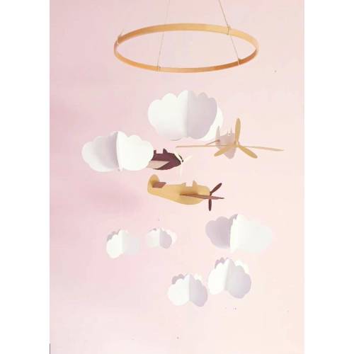 Handmade Baby Mobile Airplane and clouds - Customizable - Eco Friendly Nursery Decor
