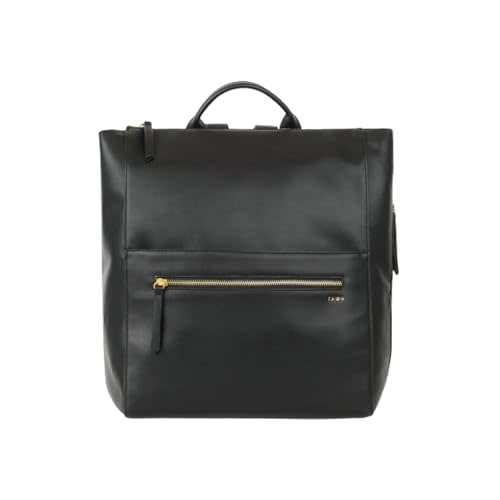 FAWN DESIGN Diaper Bag, Square Faux Leather Diaper Bag Backpack, Adjustable Detachable Straps, 12 Pockets and Laptop Sleeve, Vegan Leather, Large Capacity Baby Bag for Mom, 15 x 12 x 8 inches, Black