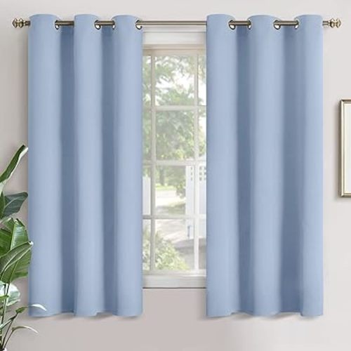 YoungsTex Baby Blue Room Darkening Curtains 63 Inch Long for Kids Bedroom - Grommet Thermal Insulated Blackout Window Drapes Privacy for Boy Nursery, 2 Panels, 42 x 63 Inch
