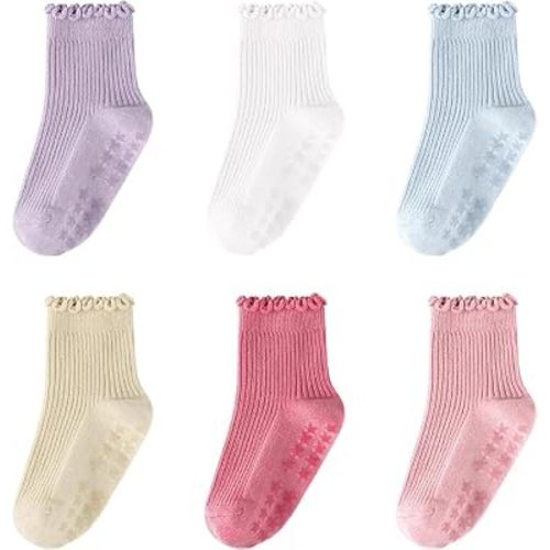 CoolMate Toddler Girl Socks, Non-Slip Grip Ruffle Baby Socks for Kid, Ankle