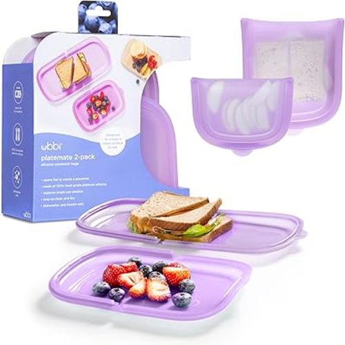 Ubbi Platemate Reusable Silicone Storage Bag, Opens Flat as Placemat, Dishwasher and Freezer-Safe, Lunch Container, Leakproof Sandwich & Snack Bag, Easy to Clean, BPA-Free, Smoothie Purple