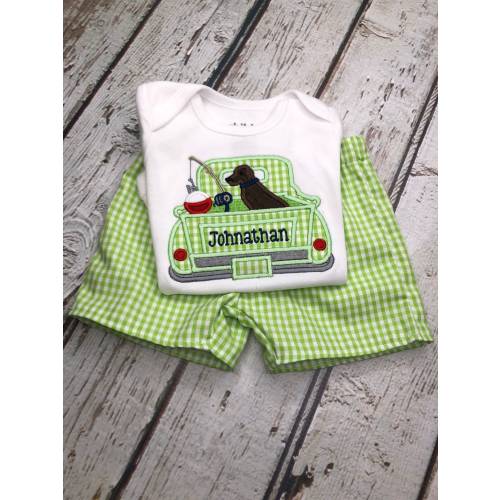 Baby Boy Fishing Truck Shirt with Gingham Shorts Set