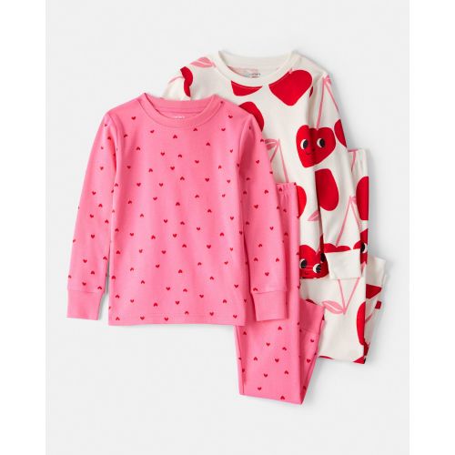 Toddler Girl Cherry & Heart 100% Cotton Snug Fit 4-Piece Pajamas - Pink/White - Carter's | Carter's