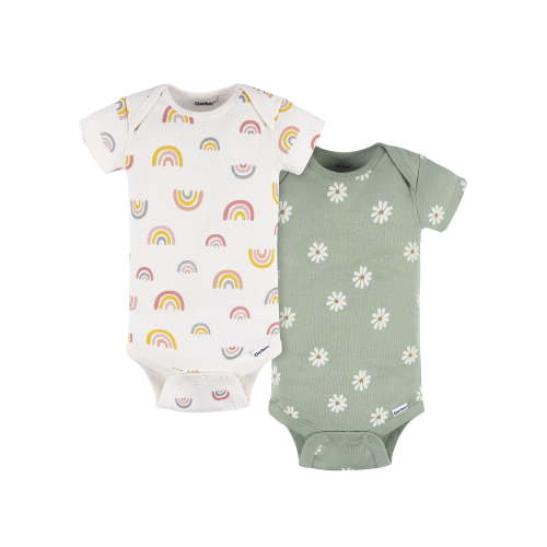 Gerber Gender Neutral Short Sleeve Onesies, 2-Pack, Sizes 0/3 Months - 12 Months