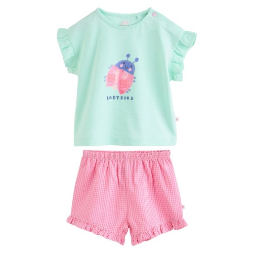 Ladybird Graphic Cotton T-Shirt & Gingham Shorts Set