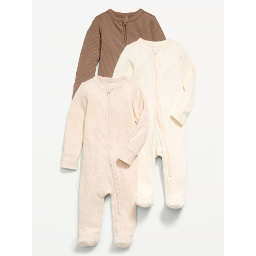 Ribbed 2-Way-Zip Sleep & Play Footed One-Piece 3-Pack for Baby