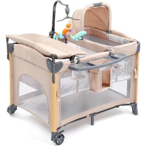 JOYMOR 7 in 1 Bedside Bassinet with Changing Table, All in One Nursery Center, Bedside Sleeper with Mattress, Sheet, Canopy, Storage Shelf