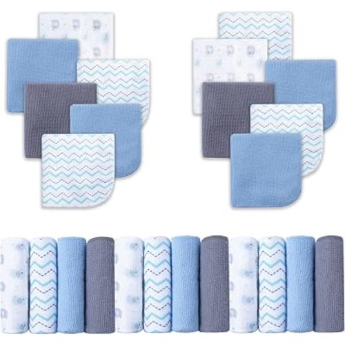Viviland Débarbouillettes pour bébé, serviettes super douces pour bébé pour peau sensible, lot de 24 lingettes pour le visage pour enfants, motif éléphant bleu, 23 x 23 cm