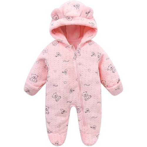 Baby Fleece Jumpsuit for 0-3 Months Infant Bear Snowsuit Newborn Romper Warm Coat