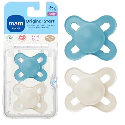 MAM Original Start Matte Baby Pacifiers 0-3 Months Newborns, BPA-Free Skin Soft Silicone Nipple, Developed with Medical Experts, Easy to Clean, 2 Count with Sterilizer Case