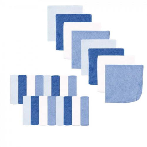 Luvable Friends Baby Boy Super Soft Bundle Washcloths, Classic Blue, One Size
