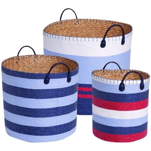 JoJo Maman Bebe Basket Set, Denim Blue Stripe - Denim Blue Stripe - One Size