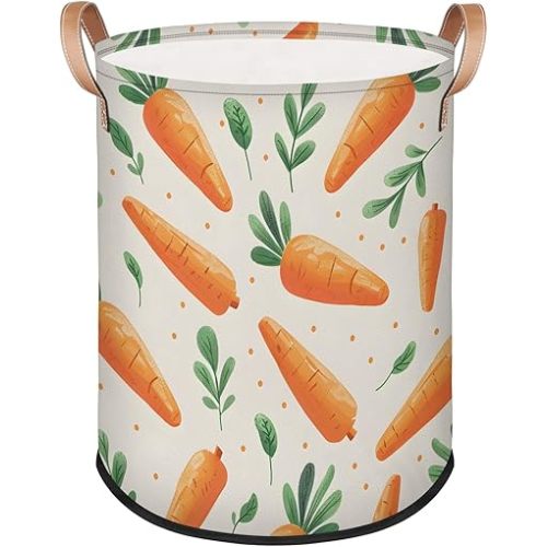 Vegetables Carrots Large Laundry Basket with Handles - Orange Carrot Nursery Laundry Hamper Foldable Storage Bin Toy Basket Dirty Clothes Storage Basket Organizer for Bedroom Bathroom Family