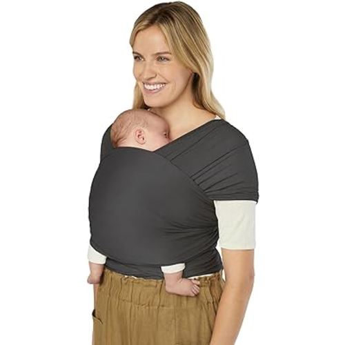 Ergobaby Sustainable Knit Aura Baby Carrier Wrap for Newborn to Toddler (8-25 lbs) - Comfortable, Ergonomic, & Ultra-Soft Newborn Wrap Carrier - One Size Fits Most - Rayon, Soft Black
