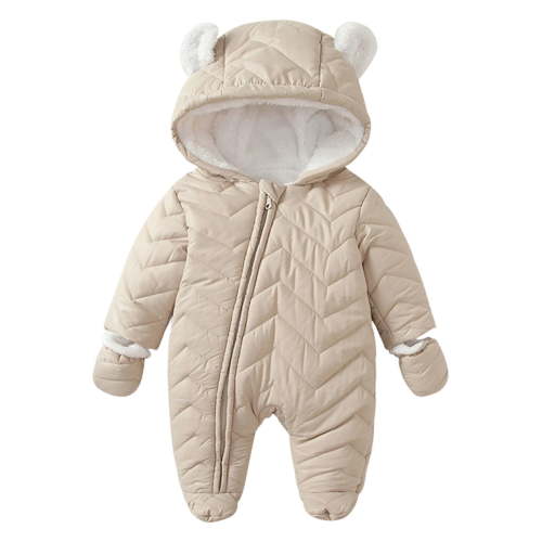 Krdevn Baby Boys Snowsuit Winter Warm Insulated Jumpsuit Cold Weather Outdoor Outfit for Toddlers,Color:Beige,Size:0-3 Months