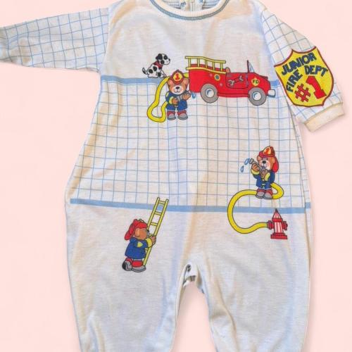 80s baby fireman romper with fire truck, Dalmatian,...