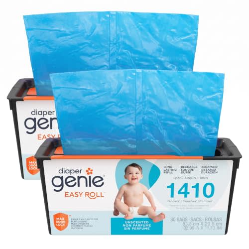 Diaper Genie Easy Roll Refill, 30 Bags Per Refill, Holds Up to 1410 Newborn Diapers| Odor Control| Diaper Pail-Bags, Fits-Genie Signature & Platinum Pails, (Pack of 2)