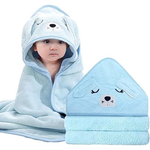 Hooded Baby Towels - Premium Ultra Soft Organic Baby Bath Towel – Absorbent and Hypoallergenic Towels for Baby Boy Girl, Toddler, Newborn Essentials (Blue)