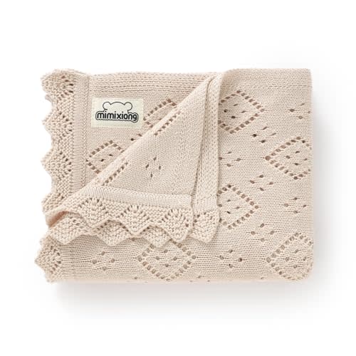 mimixiong Baby Swaddle Blanket 100% Cotton Gender Neutral Pointelle Receiving Blanket for Boys Girls Cuddle Stroller Crib Blanket (Oatmeal)