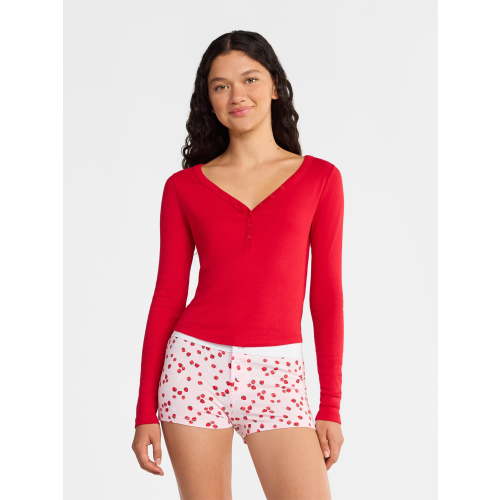 No Boundaries Henley Top with Long Sleeves, Women’s