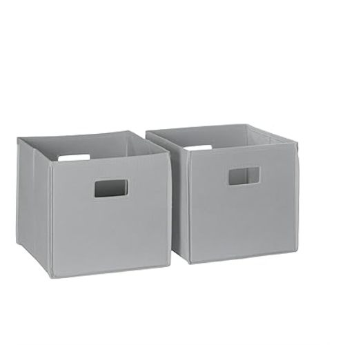 RiverRidge Folding Storage Bins with Handles Gray Cube Storage Organizer forCloset, Bedroom & Playroom - Closet Organizers and Storage Set of 2