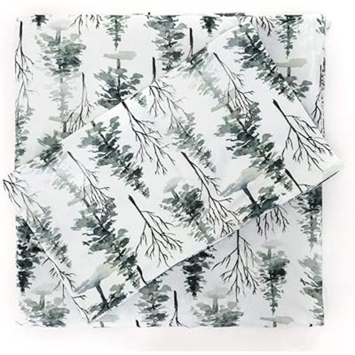 Pobi Baby - Premium Twin Fitted Sheet, Flat Sheet with Pillow case - Ultra-Soft Cotton Blend, Stylish Woodland Pattern, Deep Pockets - Twins Sheets - 3 PC (Woods)