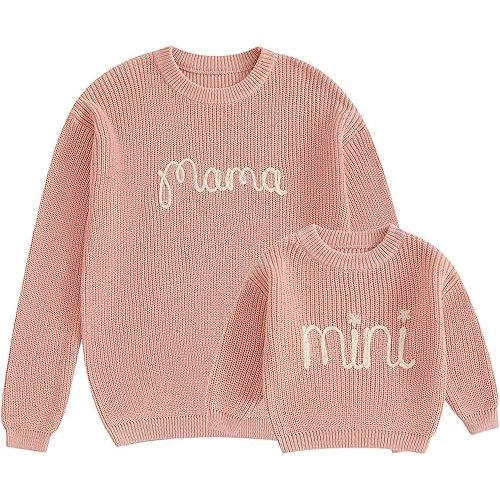 Mommy and Me Matching Outfits Mama and Mini Long Sleeve Crewneck Sweater Pullover Tops Mother Baby Matching Clothes