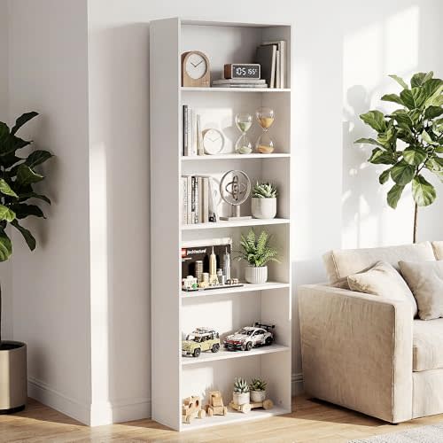 GRUSIGN 71" Tall 6-Tier Bookshelf, Large Open Display Bookcase with Ample Storage, Floor Standing Book Shelf for Living Room, Home Office, Bed Room, White