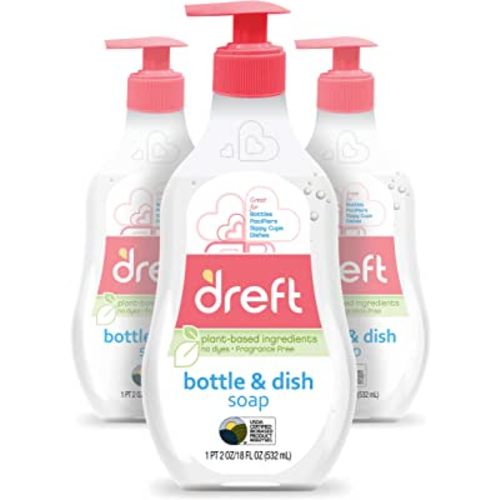 Dreft Baby, Bottle and Dish Soap, Removes Milk Film & Odor, Plant Based, Fragrance Free, 18 Fl Oz (Pack of 3, 54 Total Ounces)
