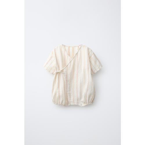 CONTRAST TOPSTITCHING KIMONO ROMPER - Ecru | ZARA United States