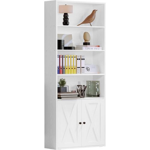 IRONCK Industrial Bookshelves and Bookcases with Doors Floor Standing 6 Shelf Display Storage Shelves 70 in Tall Bookcase for Home Office, Living Room
