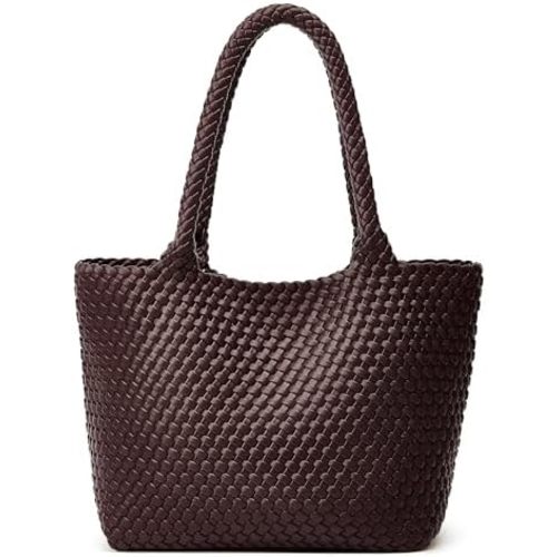 BOYATU Woven Tote Bag for Women: Vegan Leather Purse with 1 Zipper Clutch - Handwoven Tote for Travel Vacation Beach Weekend