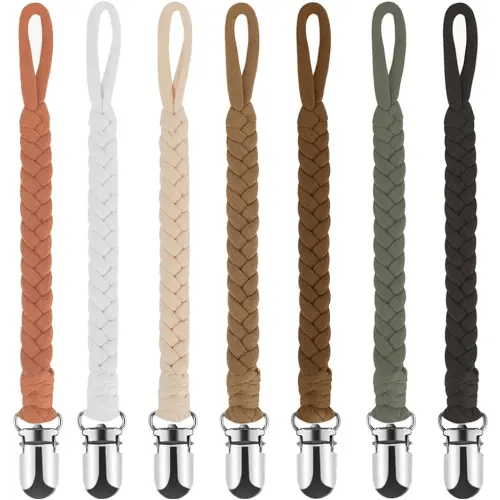 Baby Pacifier Clip, 7 Pack Baby Pacifier Holder Leash for Boys and Girls,100% Handmade Braided Design, Universal Fit for All Pacifiers & Teething Toys - Modern Unisex Baby Gift