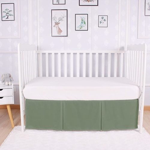 Box Pleated Crib Bed Skirt Premium 100% Cotton 800 Thread Count Nursery Crib Toddler Bedding Crib Bedskirt for Baby Boys or Baby Girls, (28" x 52") + 14" Drop Lenght - Sage Solid