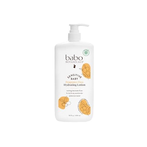 BABO Botanicals Sensitive Baby Fragrance-Free Daily Hydrating Baby Lotion - Shea Butter & Jojoba Oil - for Body & face - for Babies, Kids & Adults with Sensitive Skin - EWG Verified - Vegan
