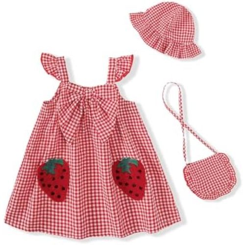 Renotemy Infant Baby Girl Dresses Summer Outfits Casual Cotton Linen Sundress with Hat Toddler Clothes for Girls 3Months-3T