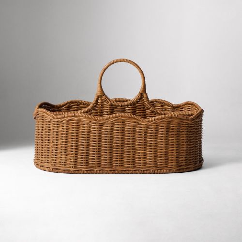 Scallop Rattan Diaper Caddy - Walnut